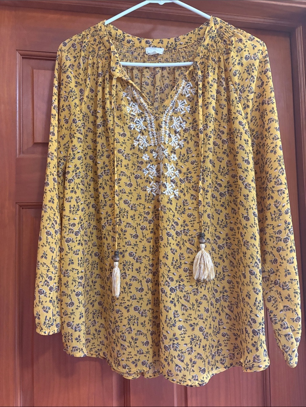 Mason & Belle Boho Embroidered Tassel Tunic in Mustard Floral Size XXL